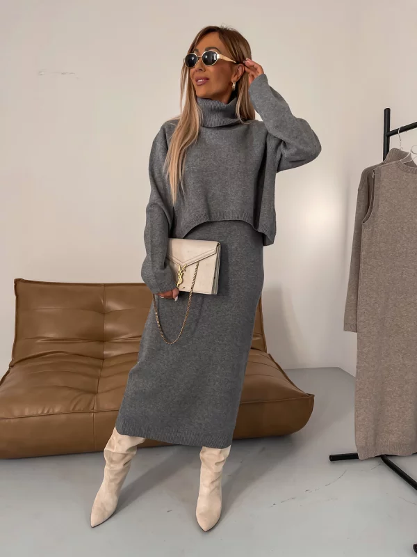 VANIKA™ | Winter-Strick-Set - Midikleid + Gratis Rollkragenpullover