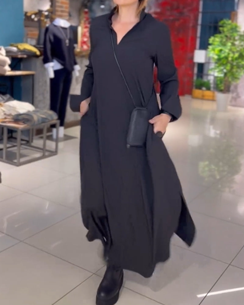 AVANTI™ | Einfaches Stylisches Stand V Kragen Langes Kleid